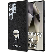 Заредете изображение във визуализатора на галерията – Karl Lagerfeld Fixed Glitter Ikonik Logo Metal Pin Case for Samsung Galaxy S24 Ultra - Black
