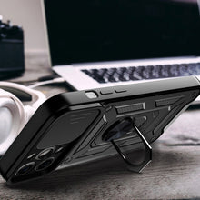 Заредете изображение във визуализатора на галерията – Hybrid Armor Camshield case for iPhone 14 Pro armored case with camera cover black
