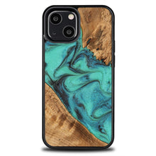 Заредете изображение във визуализатора на галерията – Wood and Resin Case for iPhone 13 Mini Bewood Unique Turquoise - Turquoise Black
