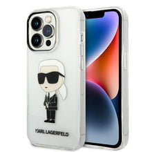 Заредете изображение във визуализатора на галерията – Original Pouch KARL LAGERFELD  Ikonik Karl Lagerfeld KLHCP14LHNIKTCT for Iphone 14 Pro transparent
