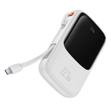Заредете изображение във визуализатора на галерията – Baseus Qpow Digital Display powerbank with fast charging 10000mAh 22.5W QC/PD/SCP/FCP with built-in USB-C cable white
