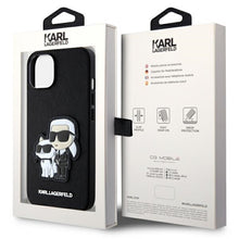 Заредете изображение във визуализатора на галерията – Original Pouch KARL LAGERFELD Saffiano Karl &amp; Choupette KLHCP14SSANKCPK for Iphone 14 Black
