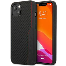 Заредете изображение във визуализатора на галерията – AMG AMHCP13MDEBK iPhone 13 6.1" black/black hardcase Leather&amp;Carbon Red Stitching

