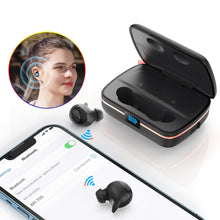 Заредете изображение във визуализатора на галерията – Choetech TWS wireless headphones waterproof with solar panel and built-in 2500mAh powerbank black (BH-T05)

