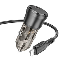 Заредете изображение във визуализатора на галерията – Borofone Car charger BZ24 Clever - Type C - QC 3.0 PD 20W with Type C to Type C cable black

