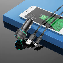 Заредете изображение във визуализатора на галерията – Borofone Car charger BZ21A Brilliant - 2xUSB - QC 3.0 36W with USB to Micro USB cable black
