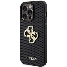 Заредете изображение във визуализатора на галерията – Guess Leather Perforated 4G Glitter Logo Case for iPhone 15 Pro Max - Black
