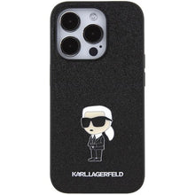 Заредете изображение във визуализатора на галерията – Karl Lagerfeld Fixed Glitter Ikonik Logo Metal Pin Case for iPhone 15 Pro Max - Black
