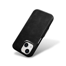Заредете изображение във визуализатора на галерията – MagSafe Compatible Leather Flip Case for iPhone 15 iCarer Curved Edge Oil Wax Real Leather Folio Case - Black
