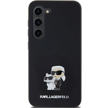 Заредете изображение във визуализатора на галерията – Karl Lagerfeld Silicone Karl&amp;Choupette Metal Pin case for Samsung Galaxy S23 - black
