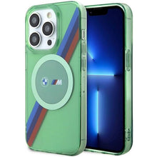 Заредете изображение във визуализатора на галерията – BMW M Tricolor Stripes MagSafe case for iPhone 15 Pro - green
