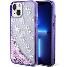 Заредете изображение във визуализатора на галерията – Original faceplate case GUESS GUHCP14SLC4PSGU for iPhone 14 (Liquid Glitter 4G Translucent / purple)
