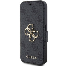 Заредете изображение във визуализатора на галерията – Original Case GUESS book 4G Metal Logo GUBKP15L4GMGGR for Iphone 15 Pro grey
