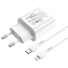 Заредете изображение във визуализатора на галерията – Hoco charger type c power delivery pd25w with cable to lightning 8-pin jetta n22 white - TopMag
