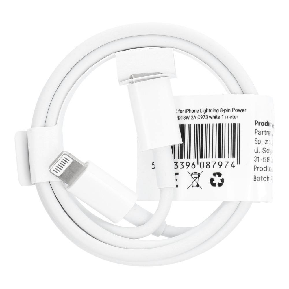 Cable type c for iphone lightning 8-pin power delivery pd18w 2a c973 white 1 meter - TopMag