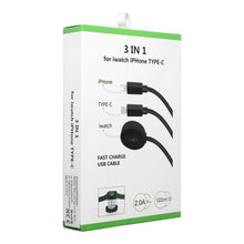 Заредете изображение във визуализатора на галерията – Cable usb 3in1 for iphone lightning 8-pin + type c + apple watch 3w 1a c3163 white - TopMag
