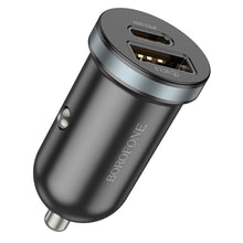 Заредете изображение във визуализатора на галерията – Borofone Car charger BZ22 Scenery - USB + Type C - QC 3.0 PD 30W black

