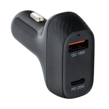 Заредете изображение във визуализатора на галерията – Car charger qwe carbon type c 3.0 pd20w + usb qc3.0 18w 3a cc271-1c1a black (total 38w) - TopMag
