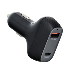 Заредете изображение във визуализатора на галерията – Car charger qwe carbon type c 3.0 pd20w + usb qc3.0 18w 3a cc271-1c1a black (total 38w) - TopMag
