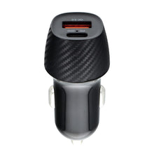 Заредете изображение във визуализатора на галерията – Car charger qwe carbon type c 3.0 pd20w + usb qc3.0 18w 3a cc281-1a1c black (total 20w) - TopMag
