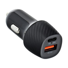 Заредете изображение във визуализатора на галерията – Car charger qwe carbon type c 3.0 pd20w + usb qc3.0 18w 3a cc281-1a1c black (total 20w) - TopMag
