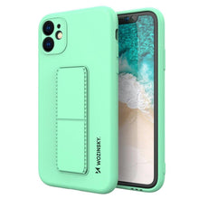 Заредете изображение във визуализатора на галерията – Wozinsky Kickstand Case silicone case with stand for iPhone 12 mini mint
