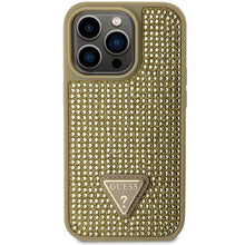 Заредете изображение във визуализатора на галерията – Original Case GUESS Rhinestone Triangle hardcase GUHCP14XHDGTPD for Iphone 14 Pro gold
