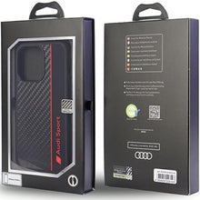Заредете изображение във визуализатора на галерията – Original Case AUDI hardcase Carbon Fiber Stripe AUS-TPUPCIP13P-R8/D1-BK for Iphone 13/ 13 Pro black
