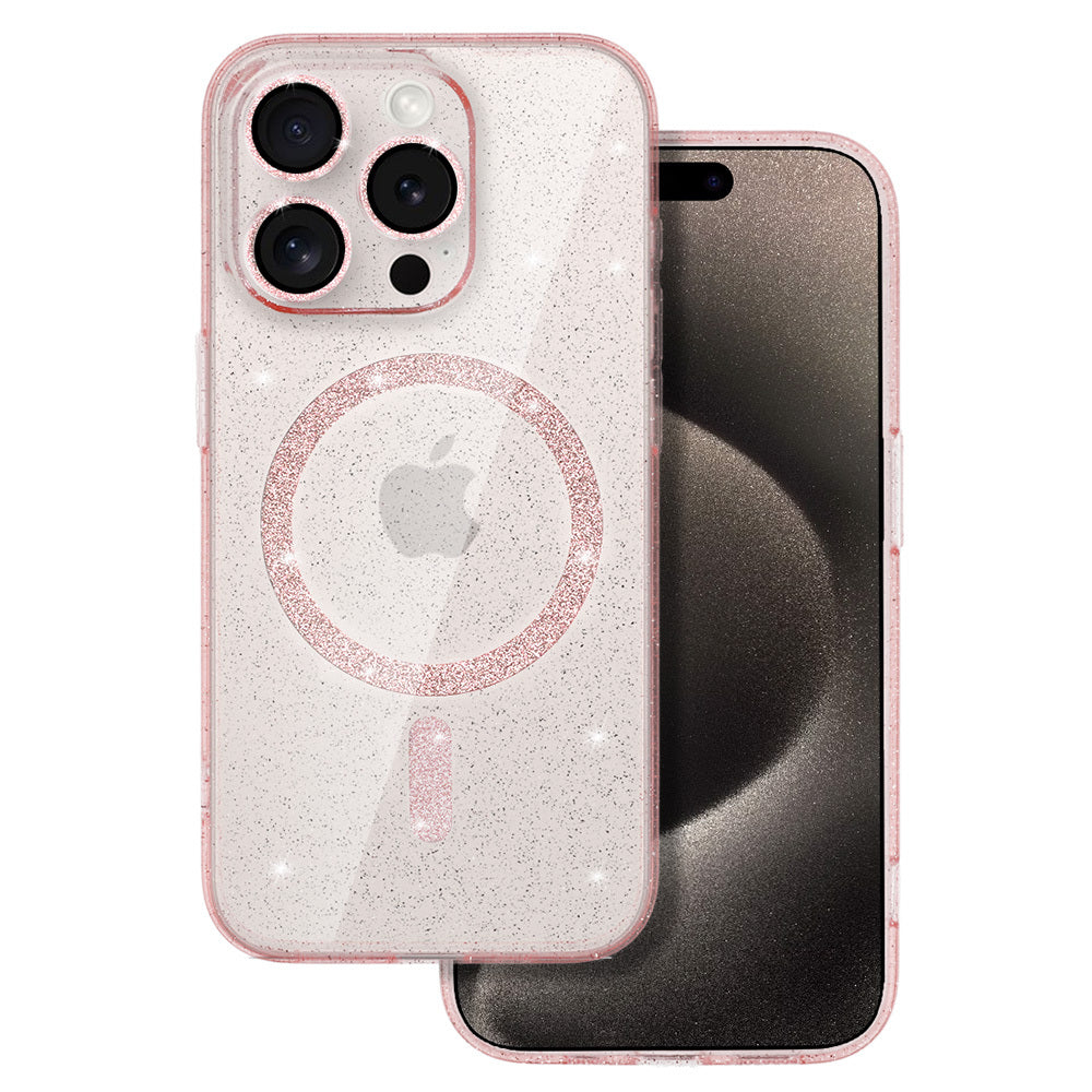 Glitter Magsafe Case for Iphone 15 Pro pink clear