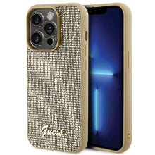 Заредете изображение във визуализатора на галерията – Guess Disco Metal Script case for iPhone 15 Pro - gold
