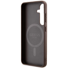 Заредете изображение във визуализатора на галерията – Guess 4G Collection Leather Metal Logo MagSafe Case for Samsung Galaxy S24 - Brown
