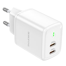 Заредете изображение във визуализатора на галерията – Borofone Wall charger BN9 Reacher - 2xType C - QC 3.0 PD 35W white
