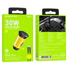 Заредете изображение във визуализатора на галерията – Borofone Car charger BZ26 Searcher - Typ C - PD 30W 3A with Type C to Type C cable yellow
