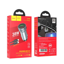 Заредете изображение във визуализатора на галерията – HOCO car charger USB QC 18W + Type C 20W + cable Type C to Iphone PD38W Z49B Level metal gray
