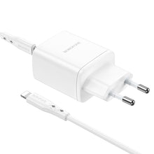 Заредете изображение във визуализатора на галерията – Borofone Wall charger BN9 Reacher - 2xType C - QC 3.0 PD 35W with Type C to Lightning cable white
