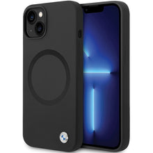 Заредете изображение във визуализатора на галерията – Original Case BMW Signature Liquid Silicone MagSafe BMHMP14SSILBK2 for Iphone 14 Black
