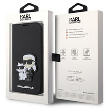 Заредете изображение във визуализатора на галерията – Karl Lagerfeld KLBKP14LSANKCPK iPhone 14 Pro 6.1" bookcase black/black Saffiano Karl &amp; Choupette
