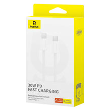 Заредете изображение във визуализатора на галерията – Baseus Superior Series ll USB-C - USB-C 30W 480Mb/s cable 1m - white
