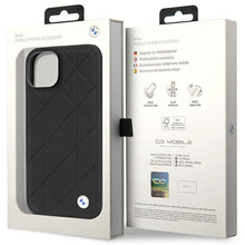 Заредете изображение във визуализатора на галерията – Case BMW BMHCP14S22RQDK iPhone 14 6.1" black/black Leather Quilted
