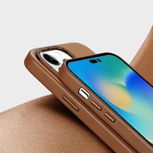 Заредете изображение във визуализатора на галерията – Dux Ducis Grit Leather Case for iPhone 14 Pro Elegant Faux Leather Cover (MagSafe Compatible) Brown
