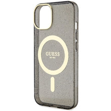 Заредете изображение във визуализатора на галерията – Original Case GUESS hardcase Glitter Gold MagSafe GUHMP14SHCMCGK for Iphone 14 black
