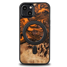 Заредете изображение във визуализатора на галерията – Wood and Resin Case for iPhone 13 MagSafe Bewood Unique Orange - Orange and Black
