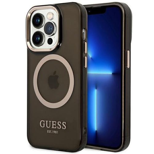 Guess GUHMP14LHTCMK iPhone 14 Pro 6.1" black/black hard case Gold Outline Translucent MagSafe