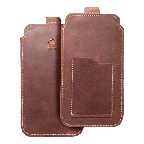 ROYAL Crazy Horse - Leather universal pull-up pocket / brown - Size 2XL - IPHONE 6 PLUS / SAMSUNG A52 / XIAOMI REDMI NOTE 10