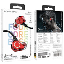 Заредете изображение във визуализатора на галерията – Borofone Earphones BM88 Sea with microphone Type C red
