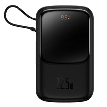 Заредете изображение във визуализатора на галерията – Baseus Qpow Digital Display powerbank with fast charging 10000mAh 22.5W QC/PD/SCP/FCP with built-in USB-C cable black

