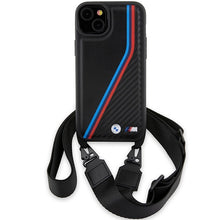 Заредете изображение във визуализатора на галерията – BMW M Edition Carbon Tricolor Lines &amp; Strap case for iPhone 15 / 14 / 13 - black
