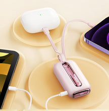 Заредете изображение във визуализатора на галерията – Joyroom powerbank 10000mAh Colorful Series 22.5W with 2 built-in USB C and Lightning cables pink (JR-L012)
