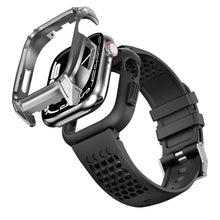 Заредете изображение във визуализатора на галерията – Kingxbar CYF148 2in1 Rugged Case for Apple Watch SE, 6, 5, 4 (44 mm) Stainless Steel with Strap Silver
