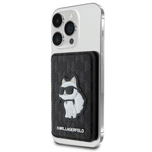 Заредете изображение във визуализатора на галерията – Karl Lagerfeld KLWMSPSAKHCK Wallet Card Slot Stand Saffiano Monogram Choupette MagSafe case - black
